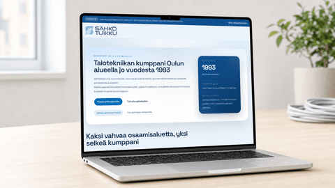 Sähkötuikun uudet verkkosivut kannettavan tietokoneen näytöllä